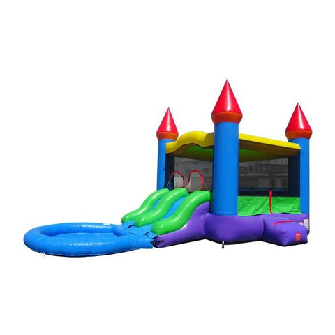 POGO Inflatable Bouncers 13.5'H Crossover Blue Rainbow Dual Lane Bounce House Slide with Pool with Blower, Backyard Party Package by POGO 754972302708 5523 13.5'H Crossover Blue Rainbow Dual Lane Bounce House Slide Pool Blower