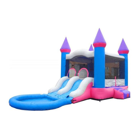 POGO Inflatable Bouncers 13.5'H Crossover Pink Dual Lane Bounce House Slide with Pool with Blower, Backyard Party Package by POGO 13.5'H Crossover Tropical Dual Lane Bounce House Slide Pool Blower