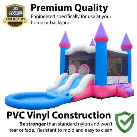 POGO Inflatable Bouncers 13.5'H Crossover Pink Dual Lane Bounce House Slide with Pool with Blower, Backyard Party Package by POGO 754972302715 5525 13.5'H Crossover Pink Dual Lane Bounce House Slide Pool BlowerBackyard