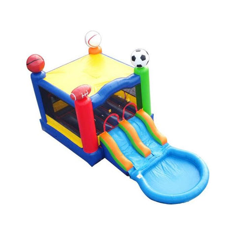 POGO Inflatable Bouncers 13.5'H Crossover Sports Dual Lane Bounce House Slide with Pool with Blower, Backyard Party Package by POGO 754972302739 5512 13.5'H Crossover Sports Dual Lane Bounce House Slide Pool Backyard