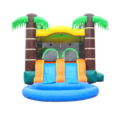 POGO Inflatable Bouncers 13.5'H Crossover Tropical Dual Lane Bounce House Slide with Pool with Blower, Backyard Party Package by POGO 754972305945 5522 Crossover Rainbow Dual Lane Bounce House Slide Pool Backyard Party