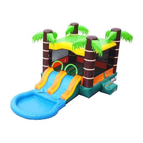 POGO Inflatable Bouncers 13.5'H Crossover Tropical Dual Lane Bounce House Slide with Pool with Blower, Backyard Party Package by POGO 754972305945 5522 Crossover Rainbow Dual Lane Bounce House Slide Pool Backyard Party