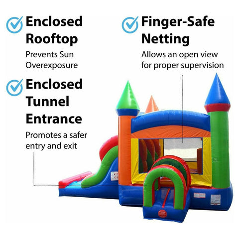 POGO Inflatable Bouncers 13.5'H Kids Modern Rainbow Bounce House and Double Lane Slide Combo with Blower by POGO 754972356060 25 13.5'H Kids Modern Rainbow Bounce House and Double Lane Slide Combo w Blower