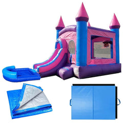 14 1/2'H Crossover Pink Bounce House Slide Combo with Wet Pool Attachment and Blower by POGO