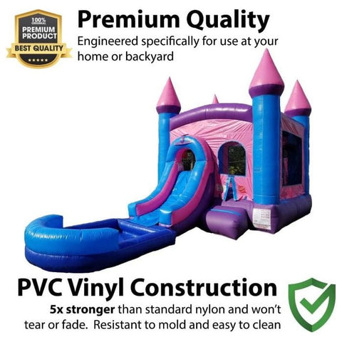 POGO Inflatable Bouncers 14 1/2'H Crossover Pink Bounce House Slide Combo with Wet Pool Attachment and Blower, Backyard Party Package by POGO 754972336444 5529 14 1/2' Bounce Combo w Pool Attachment & Blower Backyard Party Package