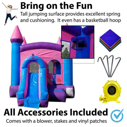POGO Inflatable Bouncers 14.5'H Crossover Pink Bounce House and Slide Combo with Blower, Backyard Party Package by POGO 754972311601 5526 14.5'H Crossover Pink Bounce House Slide Combo Blower Backyard Party