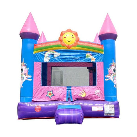POGO Inflatable Bouncers 14.5'H Crossover Pink Smiley Face Castle Inflatable Bounce House with Blower by POGO 6168