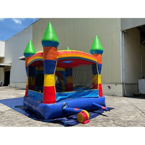 POGO Inflatable Bouncers 14.5'H Crossover Rainbow Smiley Face Castle Inflatable Bounce House with Blower by POGO 781880211952 6166 14.5H Crossover Pink Smiley Castle Inflatable Bounce House Blower POGO