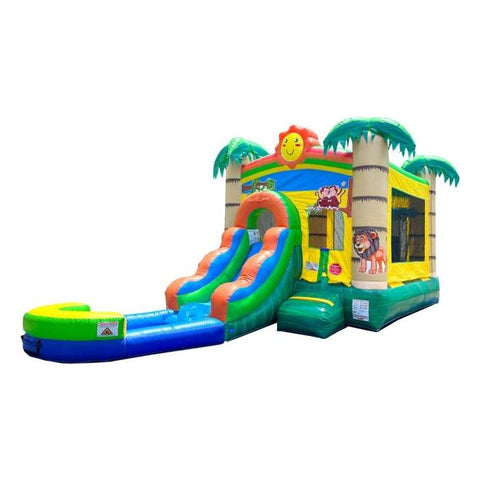 POGO Inflatable Bouncers 14.5'H Crossover Tropical Jungle Castle Smiley Face Bounce House Slide Combo with Wet Pool Attachment by POGO 754972382519 6188