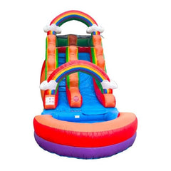 15'H Crossover Rainbow Cloud Inflatable Water Slide with Blower and Pool by POGO