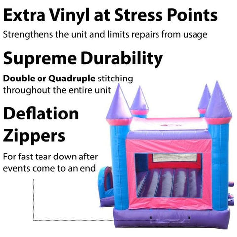POGO Inflatable Bouncers 15'H Modular Pink Inflatable Bounce House with Blower and Princess Art Panel by POGO 754972336529 1986 15' Modular Pink Inflatable Bounce House w Blower & Princess Art Panel