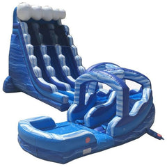POGO Inflatable Bouncers Blue Marble Inflatable Water Slide and Curved Slip n' Slide Combo with Blowers by POGO 754972329712 3898 Blue Marble Water Slide Curved Slip n' Slide Combo Blowers  POGO