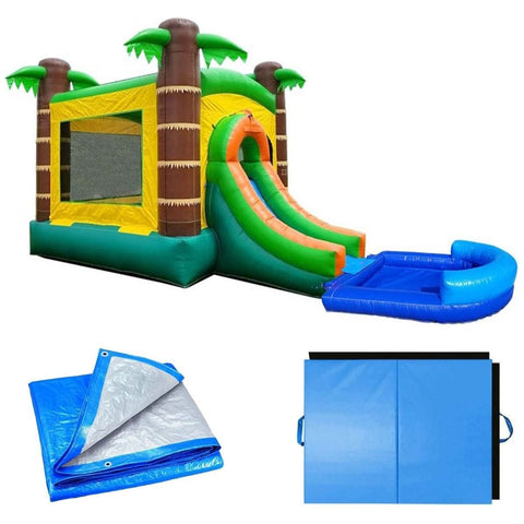 POGO Inflatable Bouncers Crossover Tropical Bounce House Slide Combo with Wet Pool Attachment and Blower, Backyard Party Package by POGO