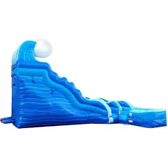 17' Blue Marble Wave Curved Wet / Dry Inflatable Slide by POGO