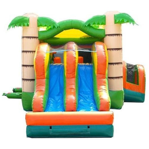POGO WET N DRY COMBOS 13.5' H  Kids Tropical Bounce House and Double Lane Slide Combo with Blower by POGO 754972356343 2482 Kids Tropical Bounce House and Double Lane Slide Combo with Blower