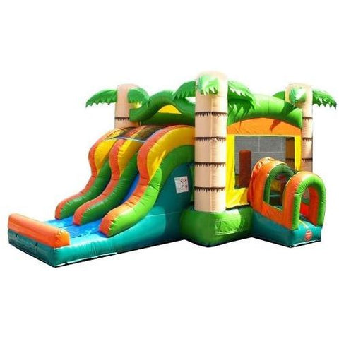 POGO WET N DRY COMBOS 13.5' H  Kids Tropical Bounce House and Double Lane Slide Combo with Blower by POGO 754972356343 2482 Kids Tropical Bounce House and Double Lane Slide Combo with Blower