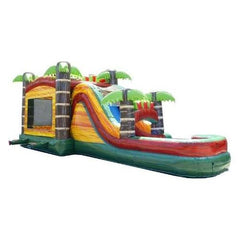 15.5' H Mega Tropical Fire Marble Water Slide Bounce House Combo with Blower by POGO