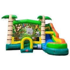 POGO WET N DRY COMBOS Modular Tropical Water Slide Bounce House Combo with Blower and Jungle Art Panel by POGO 754972354394 7496 Modular Tropical Water Slide Bounce House Combo Blower Jungle SKU 7496