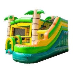 13' H Modular Tropical Water Slide Bounce House Combo with Blower and Jungle Art Panel by POGO