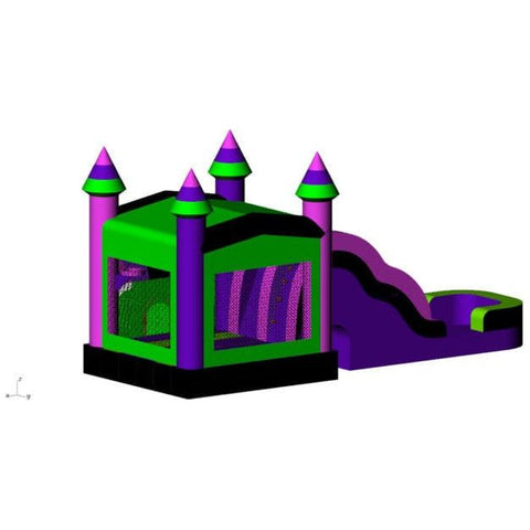 Rocket Inflatables bounce house 18.4'H 7-in-1 Double Lane Combo Wet/Dry with Water Slide, Inflated Pool and Basketball Hoop with Pop Ups – Black/Purple/Pink/Green by Rocket Inflatables 18.4'H 7-in-1 Barn Yard Double Lane Combo Wet/Dry with Water Slide, Inflated Pool and Basketball Hoop with Pop Ups SKU#COM-718-Barnyard