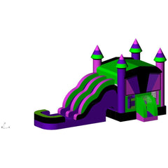 Rocket Inflatables bounce house 18.4'H Black/Purple/Pink/Green 7-in-1 Double Lane Combo Wet/Dry with Water Slide, Inflated Pool and Basketball Hoop with Pop Ups by Rocket Inflatables 781880205463 BOU-135-2-1 18.4H Black/Purple/Pink/Green 7in1 Double Lane Wet/Dry Basketball Hoop