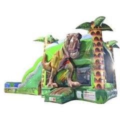 Rocket Inflatables Inflatable Bouncers 16'H 3-D Dino Inflatable Wet/Dry Combo with Slide Pool & Hoop by Rocket Inflatables COM-714-Dino-1-1 16'H Castle Blue/Green Double Slide 7 in 1 Combo Wet/Dry by Rocket Inflatables