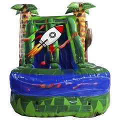 16'H 3-D Dino Inflatable Wet/Dry Combo with Slide Pool & Hoop by Rocket Inflatables