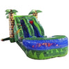 Image of Rocket Inflatables Inflatable Bouncers 16'H 3-D Dino Inflatable Wet/Dry Combo with Slide Pool & Hoop by Rocket Inflatables COM-714-Dino 16'H Castle Blue/Green Double Slide 7 in 1 Combo Wet/Dry by Rocket Inflatables