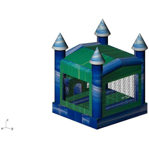 Rocket Inflatables Inflatable Bouncers 16'H Blue Burst Blue/Green/Grey Castle with Basketball Hoop by Rocket Inflatables BOU-076 12'H Red/Yellow/Blue/Green Bounce House Module Hoop Rocket Inflatables