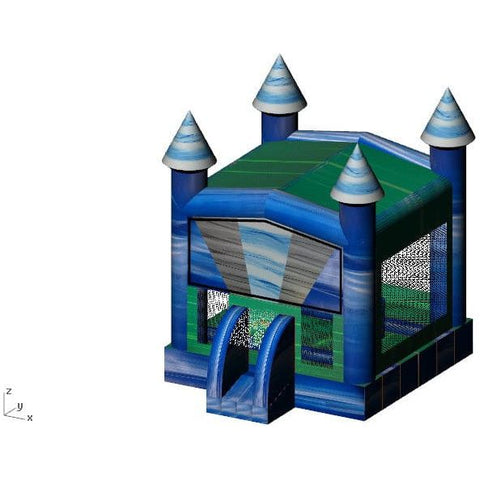 Rocket Inflatables Inflatable Bouncers 16'H Blue Burst Blue/Green/Grey Castle with Basketball Hoop by Rocket Inflatables BOU-076 12'H Red/Yellow/Blue/Green Bounce House Module Hoop Rocket Inflatables