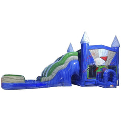 Rocket Inflatables Inflatable Bouncers 16'H Castle Blue/Green Double Slide 7 in 1 Combo by Rocket Inflatables