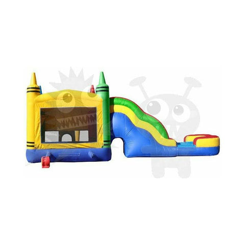 16'H Commercial Inflatable 5-in-1 Crayon Combo Wet/Dry with Water Slide, Splash Pool and Basketball Hoop by Rocket Inflatables SKU# COM-522