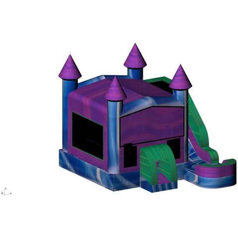 Rocket Inflatables Inflatable Bouncers 16'H Inflatable Castle 6 in 1 Purple & Green Module Combo Jumper, Slide Pool, Climbing Wall, and Basketball Hoop by Rocket Inflatables 781880223740 COM-660-Pur/Blue/Green Marble 16'H Inflatable Castle 6 in 1 Module SKU#COM-660-Pur/Blue/Green Marble