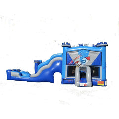 Rocket Inflatables Inflatable Bouncers 16'H Midevil Castle Inflatable Wet/Dry Combo with Slide Pool & Hoop Blue & Grey by Rocket Inflatables COM-717 16'H Midevil Castle Inflatable Wet/Dry Combo with Slide Pool & Hoop Blue & Grey Rocket Inflatables