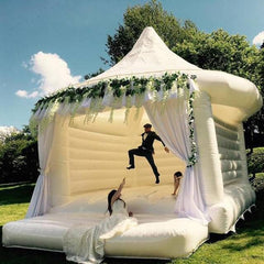 18.4'H Wedding Jumper Carousel Top Inflatable Bounce House White Bouncer by Rocket Inflatables