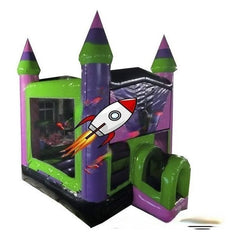 18.4H Black/Purple/Pink/Green Neon Castle with Basketball Hoop by Rocket Inflatables