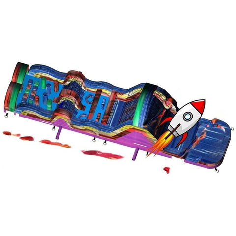 Rocket Inflatables Inflatable Bouncers 18'H Purple Red Yellow Blue Marble by Rocket Inflatables 18'H Inflatable Obstacle Course Wet/Dry Slide End Load Multiple Lane