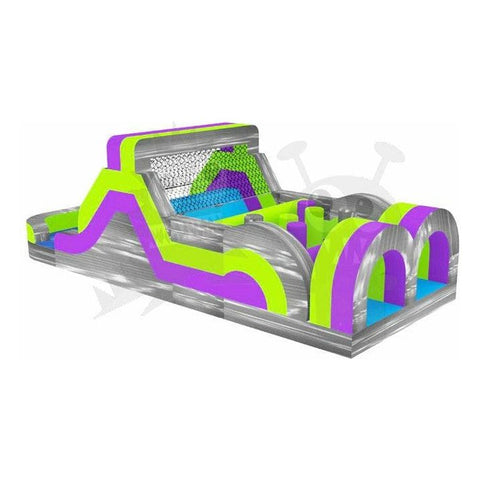 Rocket Inflatables Inflatable Bouncers 35′ Green, Purple, & Gray Marble Commercial Inflatable Obstacle Course Wet/Dry Slide – End Load- Multiple Lane by Rocket Inflatables 781880232377 OBS-35-Purple/OBS-35-PUR/GRN/GRYMAR 35′ Commercial Inflatable Obstacle WetDry Slide End Load Multiple Lane