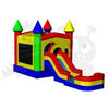 Image of Rocket Inflatables Inflatable Bouncers Rainbow Combo 4 in 1 with Wet/Dry Slide Removable Pool by Rocket Inflatables COM-435-Rainbow 16'H Patriot Red/Blue Castle with Basketball Hoop SKU#BOU-077-13