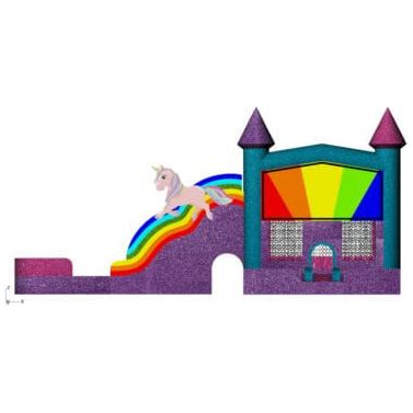 Rocket Inflatables Inflatable Bouncers Unicorn 7-in-1 Double Lane Wet/Dry Glitter Rainbow Commercial Inflatable by Rocket Inflatables COM-728-Unicorn-1 15.8'H Unicorn Combo 4in1 by Rocket Inflatables SKU#COM-435-Unicorn-RP