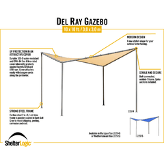 10x10 Del Ray Gazebo Canopy Charcoal Frame Tan Cover by Shelterlogic