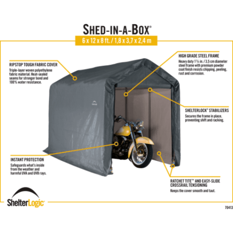 Shelterlogic Canopy Tent 6 x 12 x 8 ft Peak Gray Shed-in-a-Box by Shelterlogic 677599704130 70413 6 x 12 x 8 ft Peak Gray Shed-in-a-Box by Shelterlogic SKU# 70413