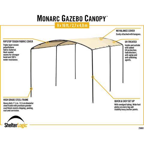 Shelterlogic Canopy Tent 9 x 16 ft. Monarc Gazebo Canopy by Shelterlogic 677599258817 25881 9 x 16 ft. Monarc Gazebo Canopy by Shelterlogic SKU# 25881