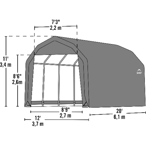Shelterlogic Garage Barn 12 ft. x 20 ft. x 11 ft. Standard PE 9 oz. Green ShelterCoat Custom Barn Shelter by Shelterlogic 677599900549 90054 12 ft. x 20 ft. x 11 ft. Standard PE 9 oz. Green ShelterCoat SKU 90054